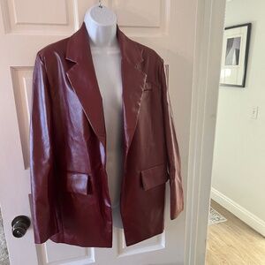Maroon vegan leather jacket from Princess Polly